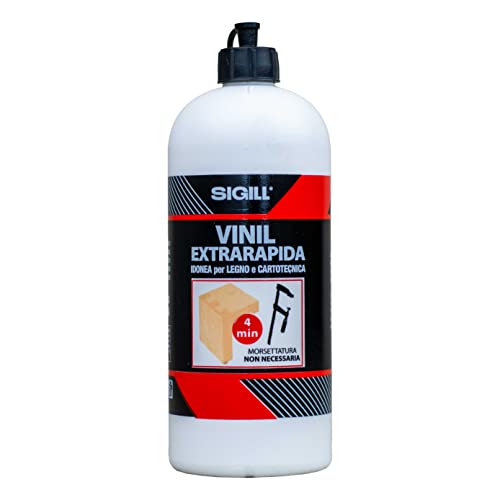 SIGILL, Vinil Extra Rapido, Colla Vinilica Universale, Ideale per le Applicazioni Tipiche dell'Industria del Legno, non Contiene Solventi, Trasparente dopo l'Indurimento, Made in Italy, Flacone 250 g