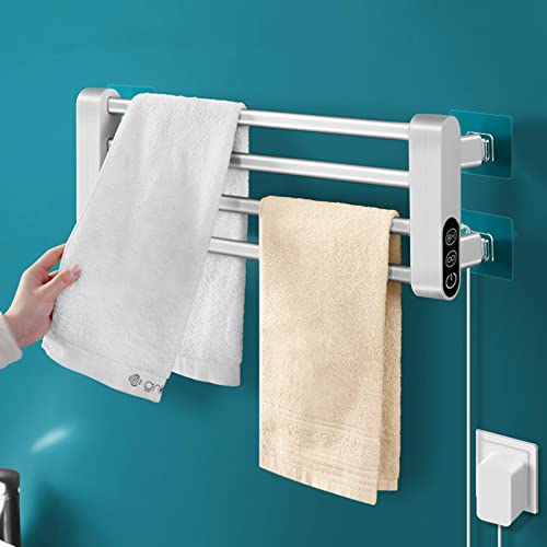 LANMOU Scaldasalviette Elettrico Bagno con Termostato Portasciugamani Bagno da Parete Bianco 36W Basso Consumo con Temporizzazione e Display a LED Termoarredo Elettrico Ripiegabile a 90°