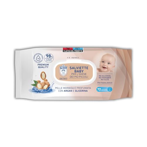 Dr. Protec, Salviette Baby Argan, 1 confezione da 72 salviette, 98% di ingredienti di Origine Naturale, 15x18