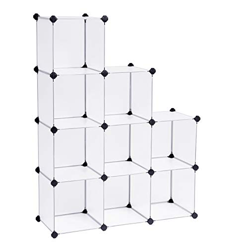 SONGMICS Scaffale a 9 Scomparti, Organizzatore di Plastica Modulare, Portaoggetti Scarpiera, x 30 x 30 cm, Soggiorno, Camera da Letto, Studio, con Martello di Gomma, Bianco LPC115S