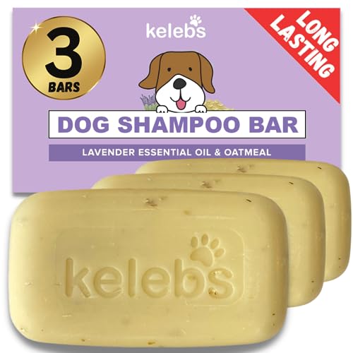 KELEBS Sapone Shampoo Per Cani Anti Prurito, Pulci e Parassiti, Anti Allergie, Cattivo Odore, Calmante e Anti Stress Con Olio Di Lavanda e Farina D’ Avena, No Plastica, 3 Pezzi