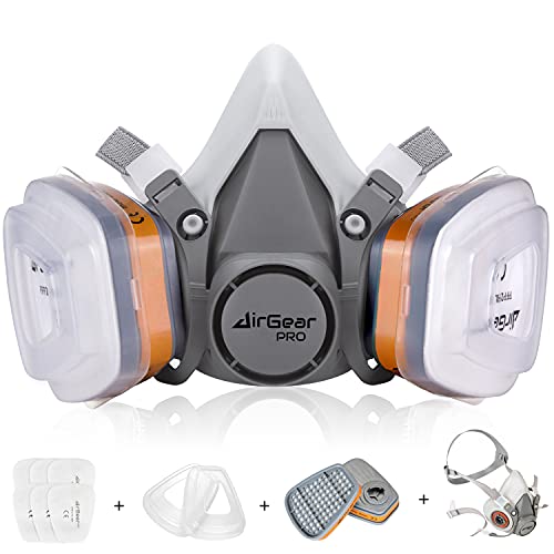 AirGearPro M-500 Maschera Antigas Antipolvere Riutilizzabile con filtri per Verniciatura, Costruzione, Fai da te, Levigatura