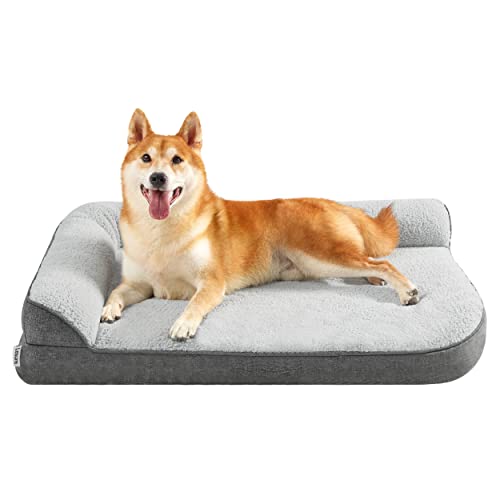 Lesure Letto Ortopedico per Cani di Media Taglia - 91.4x68.5x16.5cm Divano per Cani con Schiuma A Forma di Uovo E Rivestimento Impermeabile, Accogliente Divano per Cani Lavabile, Grigio