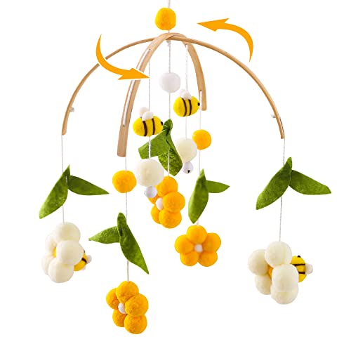 Youuys Giostrina Culla Neonato in Legno con Palline di Feltro, Api e Fiori, Baby Campanelli Eolici per Mobile, Decorazioni per Cameretta, Regalo 0+ Mesi