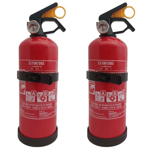 SMIRAGLIAUTO - Estintore a Polvere 1 KG ABC omologato RINA e MED Navpower con SUPPORTO in Sicurezza incendio per Auto Barca Camper Casa e ufficio - KIT PROMOZIONE 2 PEZZI