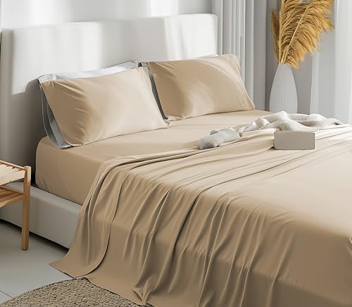 Clara Home Set Lenzuola in Puro Cotone Tinta Unita, Made in Italy, Completo con Federe per guanciali (Beige, Matrimoniale 2 Piazze)