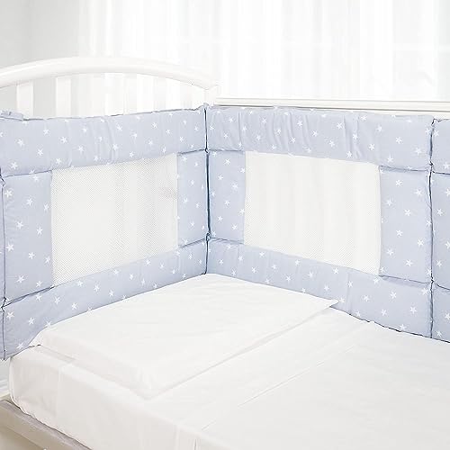 Babysanity - Paracolpi Lettino ad Alta Traspirazione Dotato Di Sistema Baby Air Mesh Il Paracolpi Culla Morbido e Consistente Garantisce al Bambino un Ambiente Sicuro per la Nanna (Stelle Azzurro)