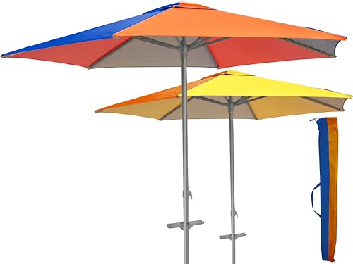 Teorema - Ombrellone da Spiaggia Mare Giardino, Diametro 210cm, Tubo in Alluminio Diametro 32mm, Anti UV, Anti Vento, Altezza 220cm, con Trivella e Sacca da Viaggio