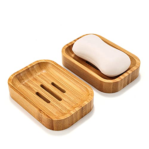 GUANJUNE 2 Pezzi Portasapone in Legno Naturale di bambù per la Conservazione degli Accessori delle Spugne della Cucina del Bagno