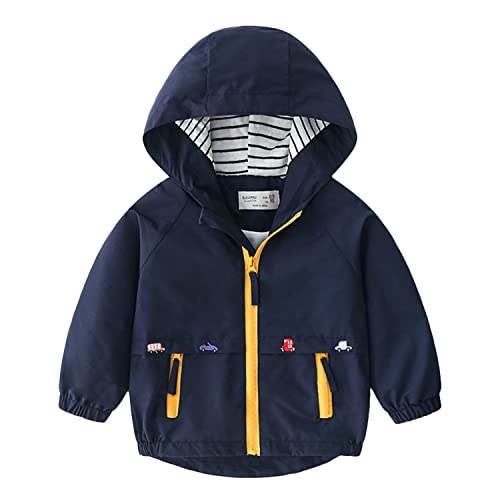 Bambini Cappotto Giacca a Vento Con Cappuccio, Unisex Autunno Antivento Stampa Giacche(3-4 anni,BluMarino2,Taglia 110)