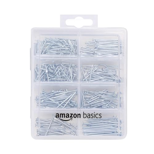 Amazon Basics, kit di 550 chiodi assortiti - comprende chiodi per finitura, da carpentiere, chiodi comuni, senza testa e per appendere quadri