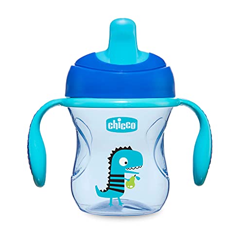 Chicco Training Cup, in Plastica Un Bicchiere Antigoccia Bambini, Una Tazza per Imparare a Bere, Beccuccio Ergonomico Semi-Soft, Valvola e Manici Rimovibili - Blu/Verde, Colori Assortiti, 6 Mesi+