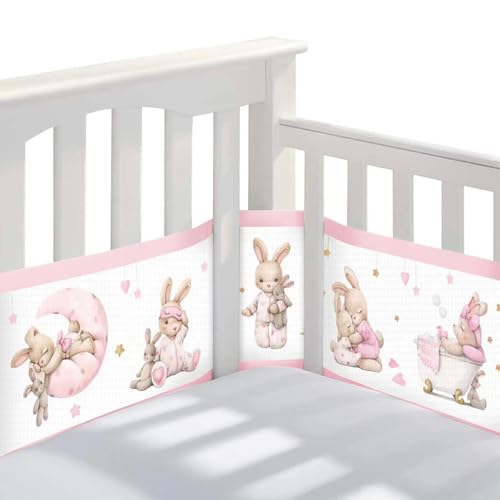 Bizcasa Paracolpi Lettino,2 Pezzi Paraurti in Rete Traspirante a Circolazione d'Aria,4 Lati Paraurti COT Baby Protezione,Regolabile Rimovibile,Lavabile -340cmx30cm + 160cmx30cm (Coniglio)