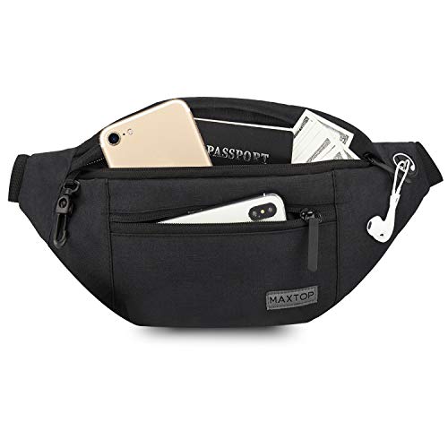 MAXTOP Marsupio Uomo Donna Unisex, Marsupio Impermeabile, con Jack per Cuffie e 4 Tasche con Cerniera, Cintura Regolabile per Allenamento all'aperto, Escursionismo