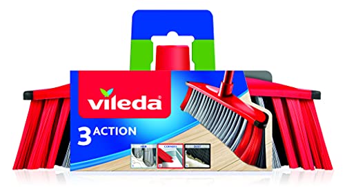 Vileda 3Action Scopa per Interni con 3 Diverse Setole, Rosso - Grigio, 28 x 14 x 4 Cm