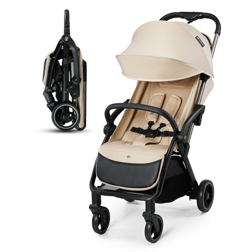 Kinderkraft APINO Passeggino Leggero fino 22 kg, Solo 7,5 Kg, Passeggino Da Viaggio, Pieghevole automatico, Schienale Regolabile In Posizione Sdraiata, Copertura Antipioggia, Beige