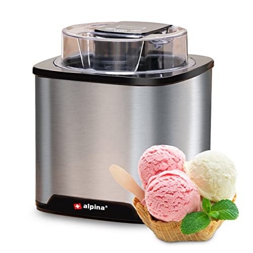 alpina Gelatiera Refrigerante 2L, Macchina Gelato, Yogurt Gelato, Sorbetto, Doppio Isolamento, Ice Cream Maker Autoattivante, Acciaio Inossidabile, Colore Argentoe Argento