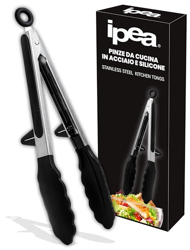 IPEA Pinze da Cucina in Acciaio Inox con Punte in Silicone - Pinza Professionale per Barbecue, Carne, Insalata, Pasta Buffet con Sistema di Bloccaggio - Pinze da Chef Resistenti al Calore - 30 cm