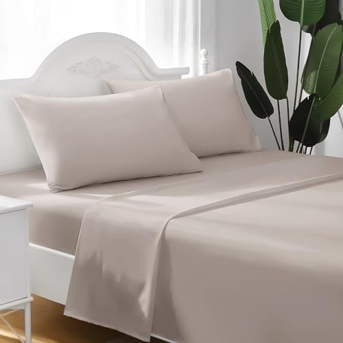 FARFALLAROSSA Lenzuola Matrimoniali Completo, Materiale 100% Puro Cotone, Lenzuola e 2 Federe da Letto, Biancheria da Letto Tinta Unita, tortora