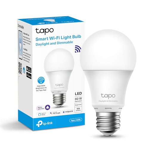 TP-Link Tapo L520E Lampadina Wi-Fi E27, Monitoraggio Energia, Funziona con Amazon Alexa e Google Home, Luce Diurna e Dimmerabile Dall'1% al 100%, 4000 K, 806 Lumen, 8W, Telecomando con APP, Bianco