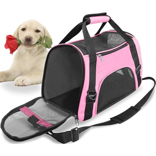 Trasportino da Viaggio per Animali Domestici Criceti Conigli Cani, Borsa Portatile per Animali Domestici Morbida Omologata Dalle Compagnie Aeree (M - 47x27x28 CM for Max 5KG Pet, Rosa)