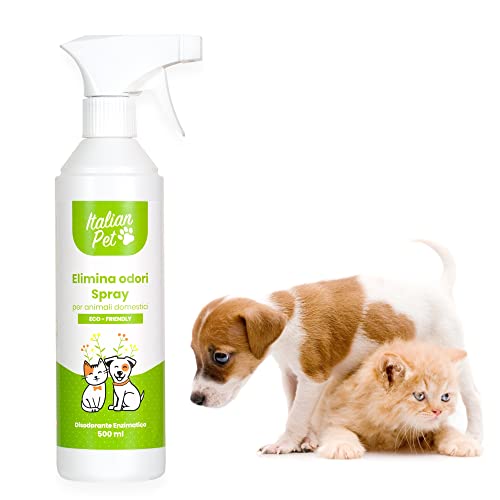 Italian Pet Elimina Odori Naturale Spray - Disodorante Enzimatico Ecologico - Neutralizza Odori Tessuti, Cucce, Gabbie, Pavimenti, Divani, Tappeti - 500ml - Flacone plastica 100% riciclata