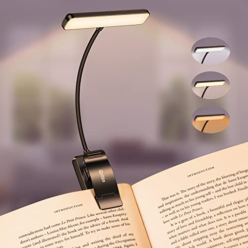 Gritin 19 LEDs Luce da Lettura,Lampada da Lettura Ricaricabile USB con 3 Temperature di Colore,Dimmerabile Senza Livelli,Lunga Durata,360°Flessibile Lampada Luce Libro con Clip per Lettori e Bambini