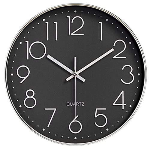 Nutabevr 12 Pollici Orologio da Parete Argento nero Silenzioso Moderno, 30 cm Silenzioso Senza Ticchettio Movimento al quarzo, Per soggiorno,Camera da Letto,Cucina,Ufficio,Scuola