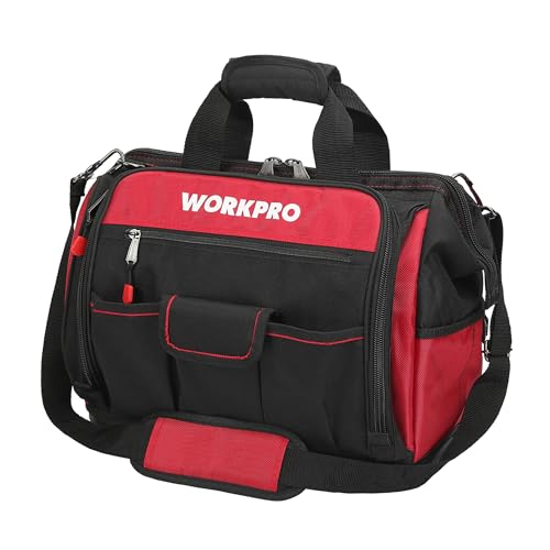 WORKPRO Borsa Porta Utensili da Lavoro 42cm, 39 Tasche Borsa per Attrezzi con Tracolla Regolabile, Borsa degli Attrezzi con Grande Capacità, Fondo Rigido Impermeabile