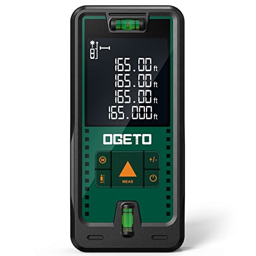 Metro Laser 50M, OGETO Misuratore di Distanza Laser IP54 Strumento di Misura Digitale Portatile Telemetro con Livelle a Bolla e Ampio Display LCD Retroilluminato