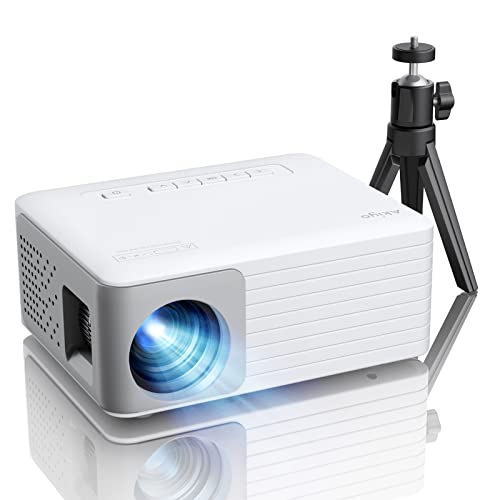 Mini Proiettore, AKIYO O1 LED Video Proiettore Portatile, Supporto Full HD 1080P, ±15° Keystone, 25% Zoom, Home Theater Movie, per Phone/TV Stick/HDMI/USB (con Treppiede)