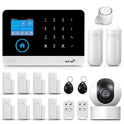 Sistema di Allarme Casa Senza Fili,17 Pezzis GSM SMS WIFI Sistema Antifurto Completo, Sirena Allarme con PIR, Sensore per porte e finestre, Telecomando per Appartamento, Garage, Ufficio