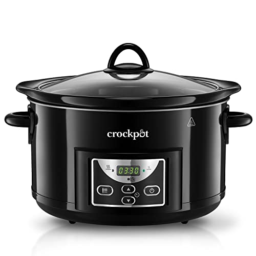 Crock-pot Pentola per Cottura Lenta, Slow Cooker, Capienza 4.7 lt, fino a 6 Persone, Spegnimento Automatico, 2 Impostazioni Cottura e Funzione mantenimento in caldo automatica, 220 W, Ceramica, Nero