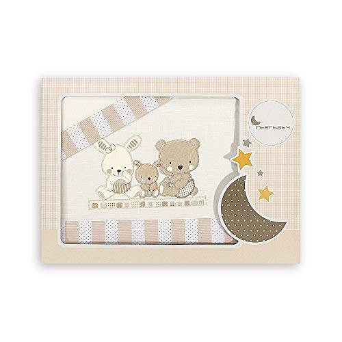 Interbaby Set Di 3 Lenzuola In Cotone Per Culla - Modello: Love In Beige - 700 g