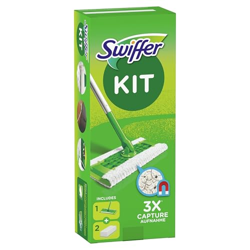 Swiffer Starter Kit Scopa Con 1 Manico + 2 Panni Di Ricambio, Per Catturare E Intrappolare La Polvere