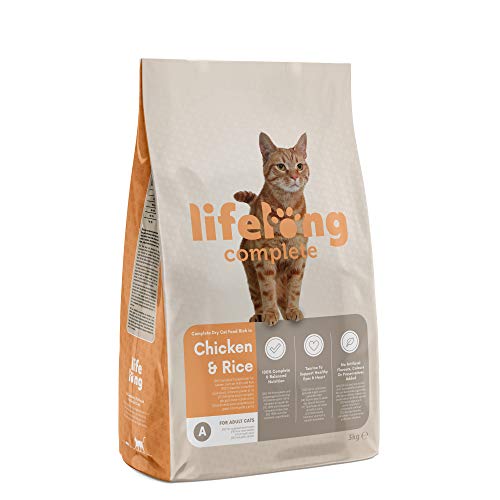 Marchio Amazon - Lifelong - Complete Alimento secco completo per gatti adulti ricco in pollo e riso, 1 Confezione da 3kg