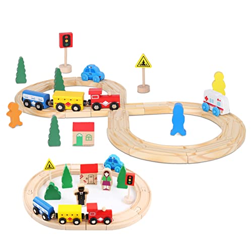 Giocattolo per ferrovia in legno per bambini, 33 pezzi, ferrovia magnetica con binari in legno, adatto per Thomas, Brio, set di binari in legno, regali per ragazze e ragazzi 3 4 5 6 anni