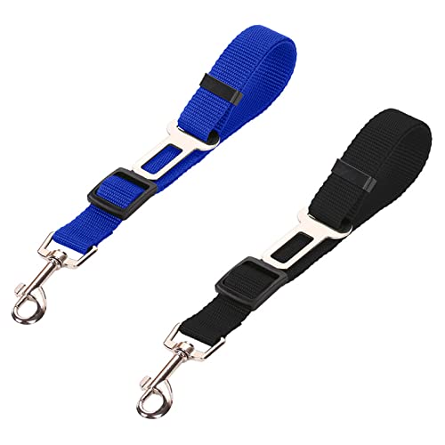 GGISUI 2 Pezzi Cintura Sicurezza Cani, Regolabile Cintura Auto per Cani Nylon Elasticità Cintura Cane Auto con Moschettone per Tutte Cani e Gatti Viaggio Sicurezza(Nero e Blu)