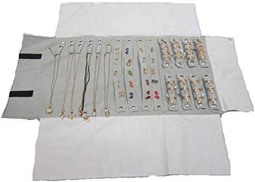 Casa Viaggio Gioielli Custodia Rotolo Borsa Organizer Pieghevole Velluto Gioielli Conservazione Borsa Organizer per Collana Bracciale Orecchini Anello - Grigio