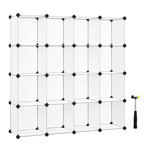 SONGMICS Scarpiera Componibile, Scaffale a 16 Cubi Modulari, Guardaroba, Recinto per Animali Domestici, Camera da Letto Cabina Armadio Ingresso, 31 x 123 x 123 cm, Bianco LPC44L