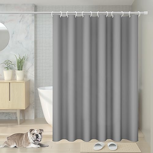 Vinabo Tenda Doccia 180 x 200 cm, Grigio Tenda Doccia Antimuffa Provvista di 12 Anelli,Tenda da Doccia Senza Trapano, Tenda da Doccia in Tessuto di PEVA Impermeabile Lavabile in Lavatrice