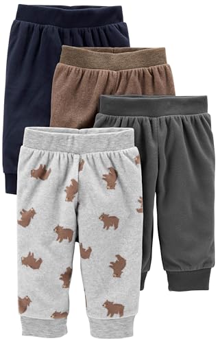 Simple Joys by Carter's 4-Pack Fleece Pants Pantaloni Casual, Blu Marino/Grigio Chiaro Stampa Orsi/Grigio Scuro/Marrone, 3-6 Mesi (Pacco da 4) Unisex-Bimbi