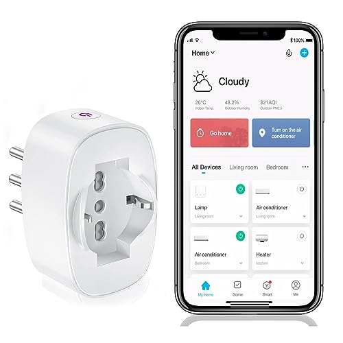 SURFOU Presa Smart WiFi, Presa Elettrica Intelligente Italiana Tipo L con Timer, Compatibile con Alexa e Google Home, Funzione Temporizzata Domotica con Misuratore di Consumo, App Smart Life/Tuya,16A