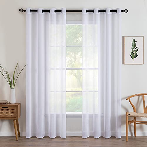 MIULEE Tende per Interni Moderne Tende Trasparenti in Voile Con Occhielli Morbidi Finestre per Camera da Letto e per Salotto Eleganti Soggiorno 2 Pannelli 140x260 CM Bianco