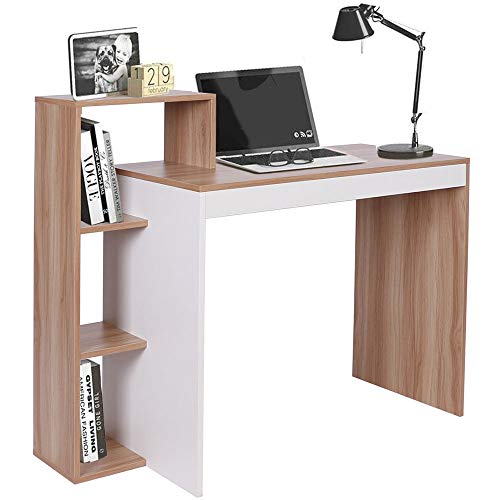 BAKAJI Scrivania con Libreria 4 Ripiani Tavolo da Lavoro Porta Pc Computer Struttura e Piano in Legno MDF Arredamento Casa Ufficio Cameretta Dimensioni 110 x 90 x 40 cm (Noce)