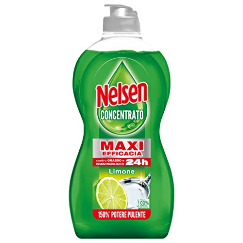 Nelsen detersivo stoviglie e piatti a mano, Concentrato di Potere Limone, con azione sgrassante, 450 ml