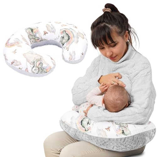 Totsy Baby Piccolo cuscino per allattamento Basic 130 cm - Cuscino per allattamento compatto piccolo cuscino per allattamento Nursing Breastfeeding Pillow per viaggiare Sonno Elefante grigio chiaro