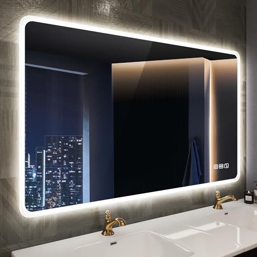 STARLEAD Specchio-Bagno-con-Luce 100x70 cm, Specchio-Bagno-LED con Bluetooth, 3 Temperature Colore, Dimmerabile, Antifog, IP44 Specchio-Bagno, Funzione Memoria, Orizzontale & Verticale