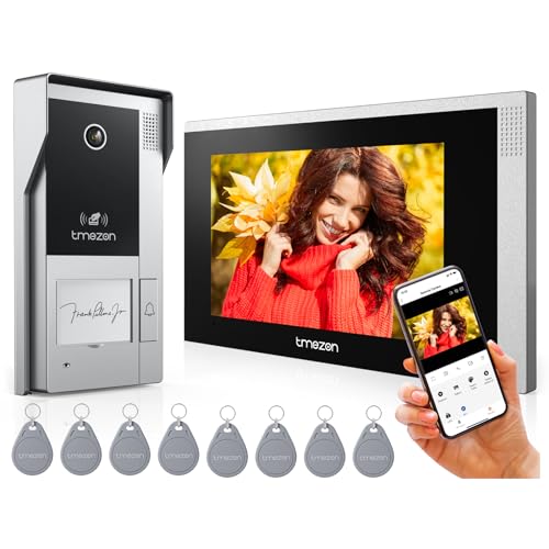 TMEZON Videocitofono WiFi 4 Fili Kit Smart Monofamiliare,7'' IP Monitor Touchscreen con 1080P Campanello Telecamera Esterno Cablata, APP/Carta RFID Un