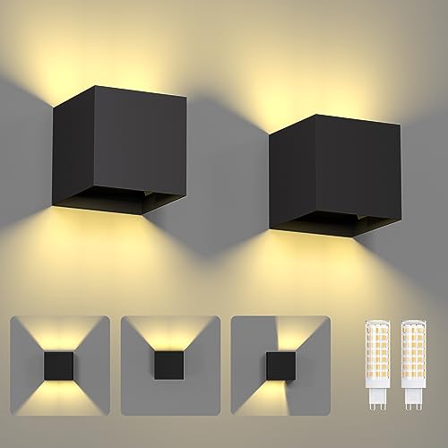 2 Pezzi 7W Applique da Parete Esterno Interni LED Lampada, IP65 Lmpermeabili con Lampadina Sostituibile G9 LED, Bianco Caldo 3000K, Angolo del Fascio Regolabile Applique, Guscio Nero